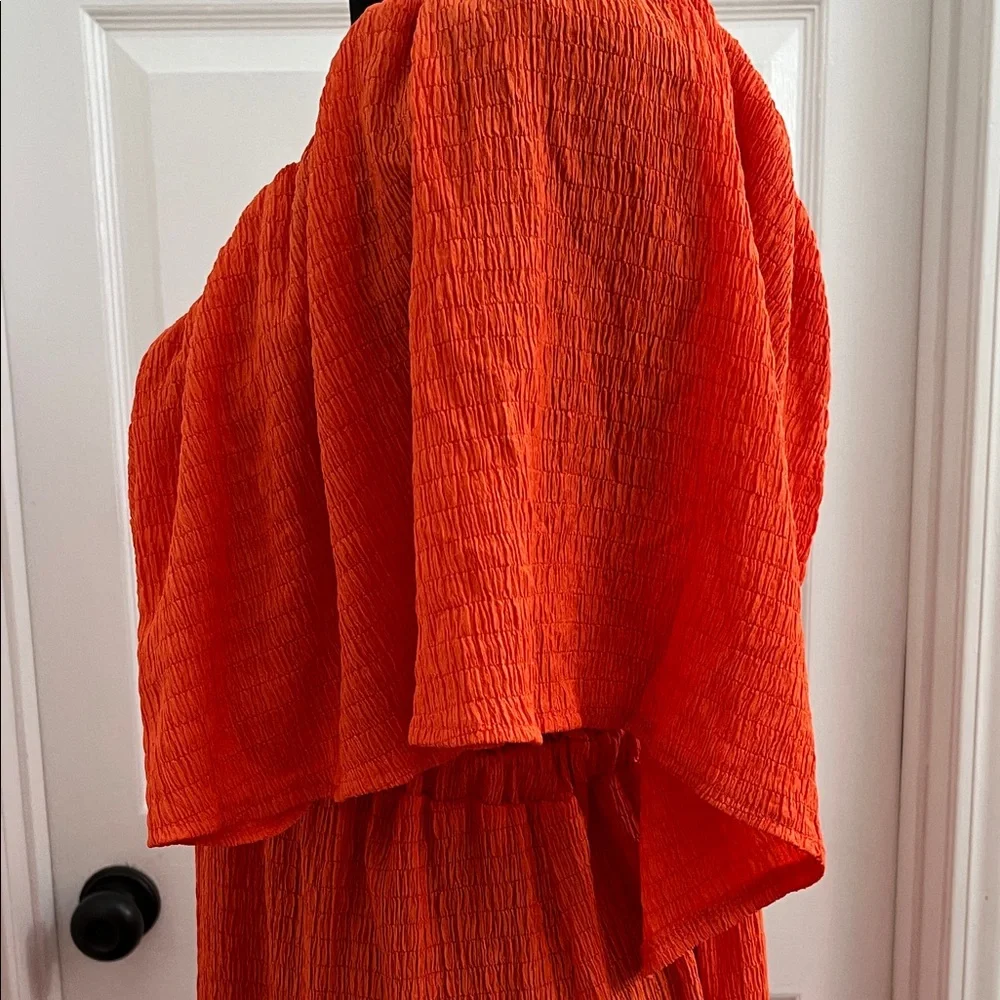 Deep V Orange Maxi Dress with Flutter Sleeves - Picture 6 of 8